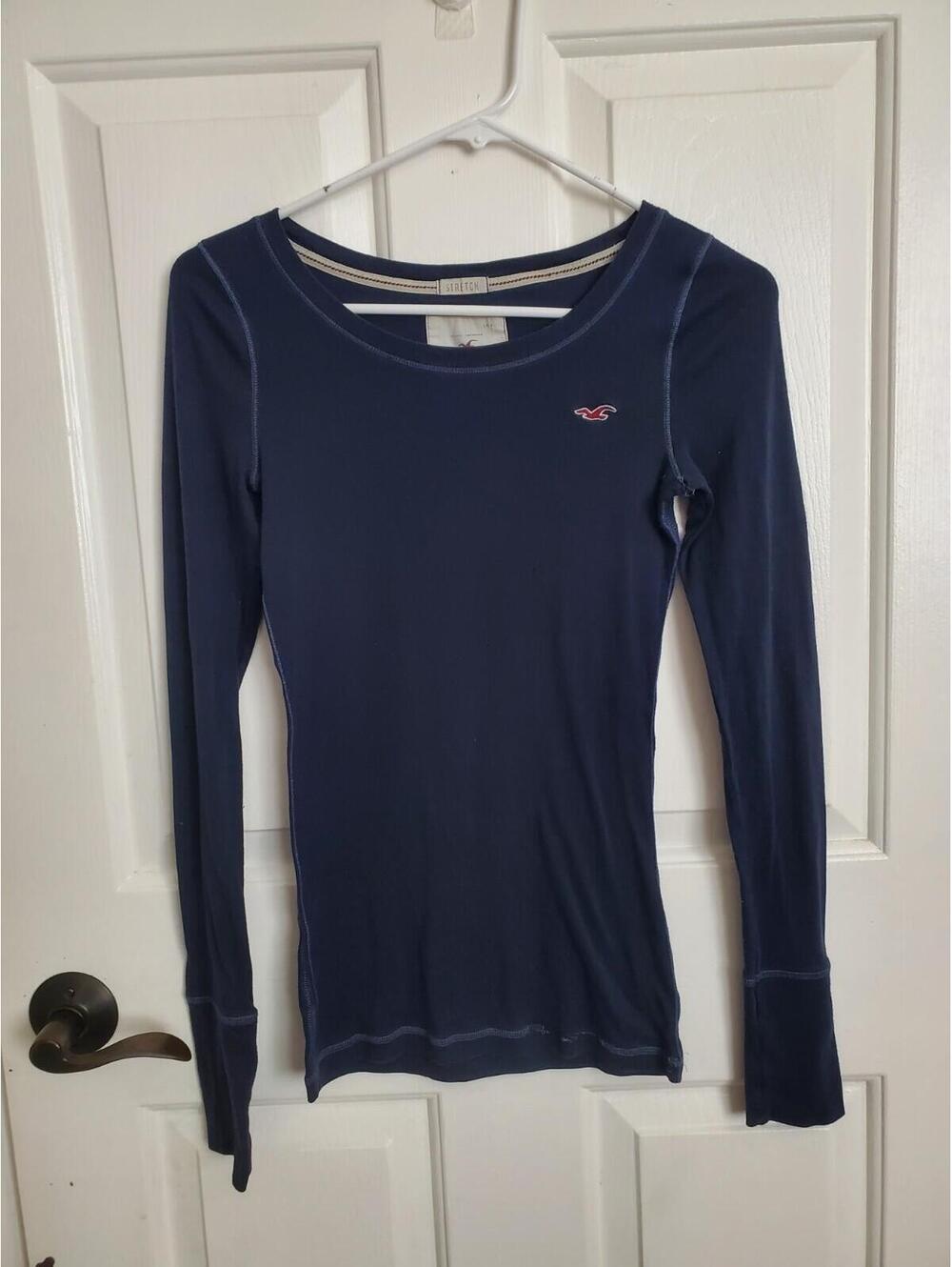 Hollister Navy Blue Y2K preppy Bella Swan Fitted Long Sleeve Layer Top Med READ